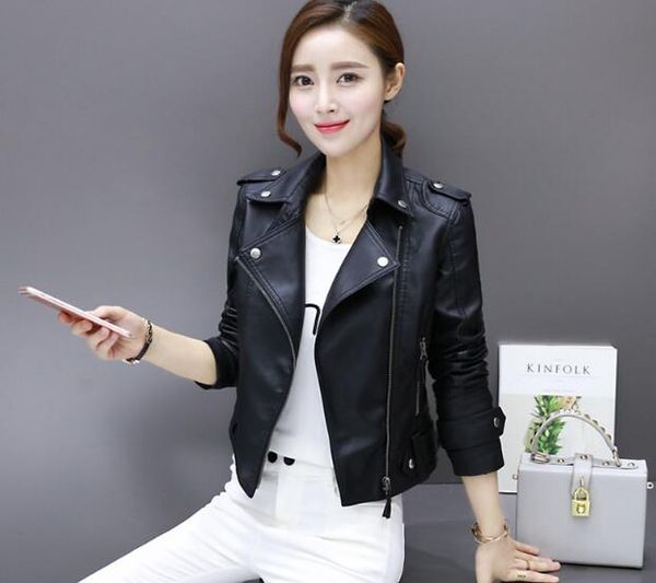 2018 spring new women's motorcycle short leather jacket small leather jackets coat, Black
2018 spring new women's motorcycle short leather jacket small leather jackets coat, Black
