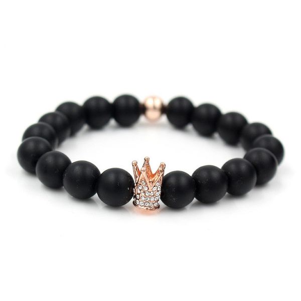 micro pave crystal rose gold color 10mm king crown charm bracelet men dull polish black matte stone bead bracelet
micro pave crystal rose gold color 10mm king crown charm bracelet men dull polish black matte stone bead bracelet
