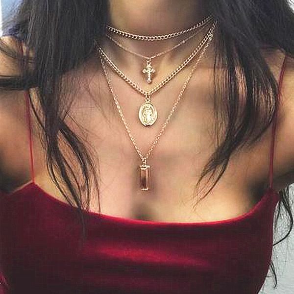 vienkim 2018 punk multi layered gold necklaces jesus virgin mary cross necklace for women bohemian religious jewelry, Silver
vienkim 2018 punk multi layered gold necklaces jesus virgin mary cross necklace for women bohemian religious jewelry, Silver