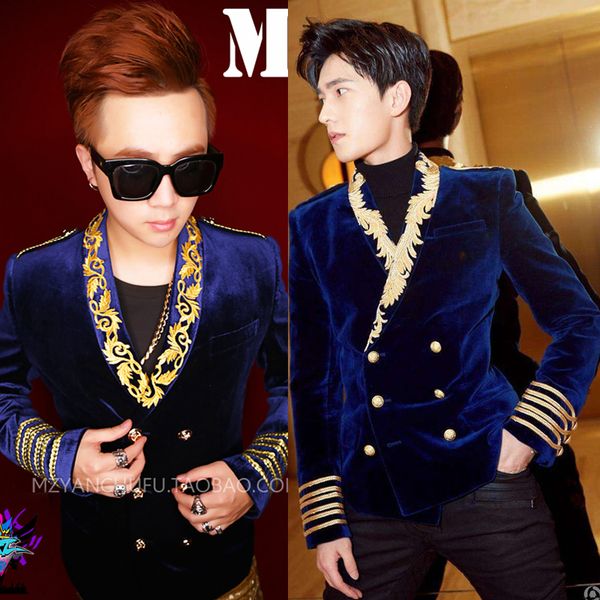 male gold host embroider double-breasted suit jacket night club dj male singer perform costume men slim suit dress coat, White;black
male gold host embroider double-breasted suit jacket night club dj male singer perform costume men slim suit dress coat, White;black