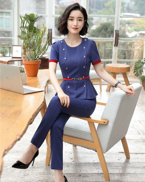 new 2018 fashion ladies blue striped blazer women business suit with pant and jacket set work wear clothes with belt, White;black
new 2018 fashion ladies blue striped blazer women business suit with pant and jacket set work wear clothes with belt, White;black