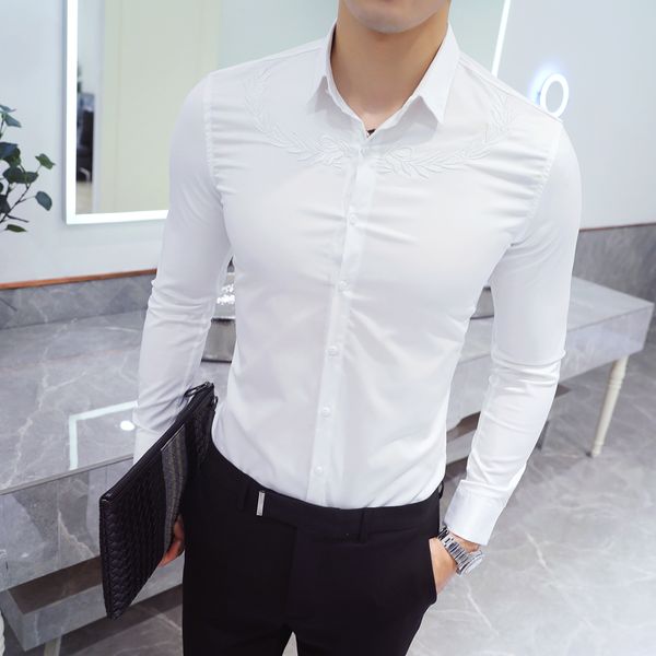 fashion 2018 autumn new shirt men brand solid embroidery casual dress mens shirts long sleeve all match prom tuxedo blouse homme, White;black
fashion 2018 autumn new shirt men brand solid embroidery casual dress mens shirts long sleeve all match prom tuxedo blouse homme, White;black