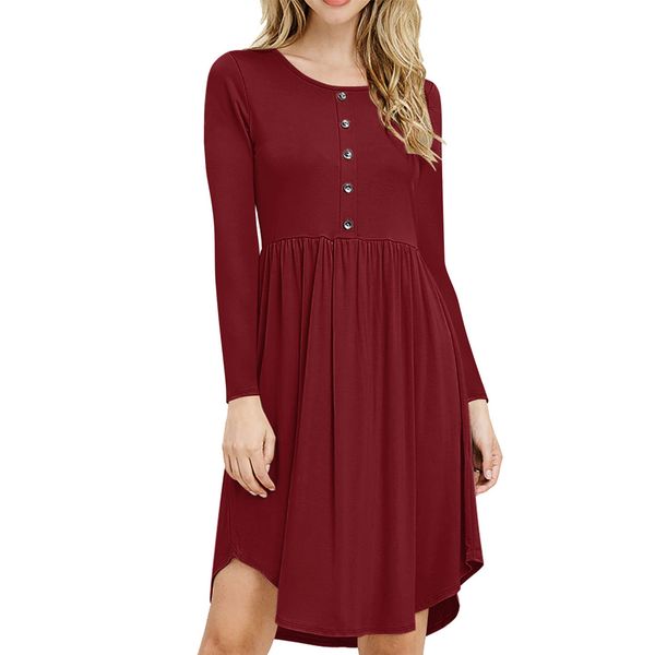 2018 fall women's dresses long sleeve round neck button slim fit casual swing t shirt dress, Black;gray
2018 fall women's dresses long sleeve round neck button slim fit casual swing t shirt dress, Black;gray