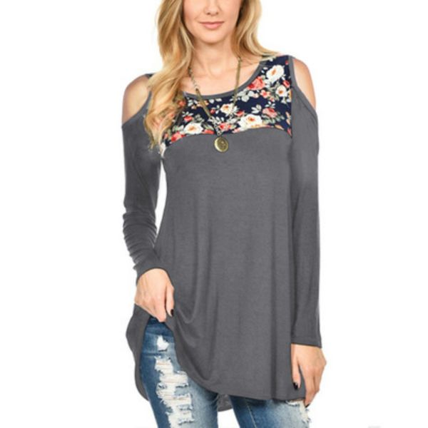 women off shoulder t-shirt long sleeve floral print female casual t shirts, White
women off shoulder t-shirt long sleeve floral print female casual t shirts, White