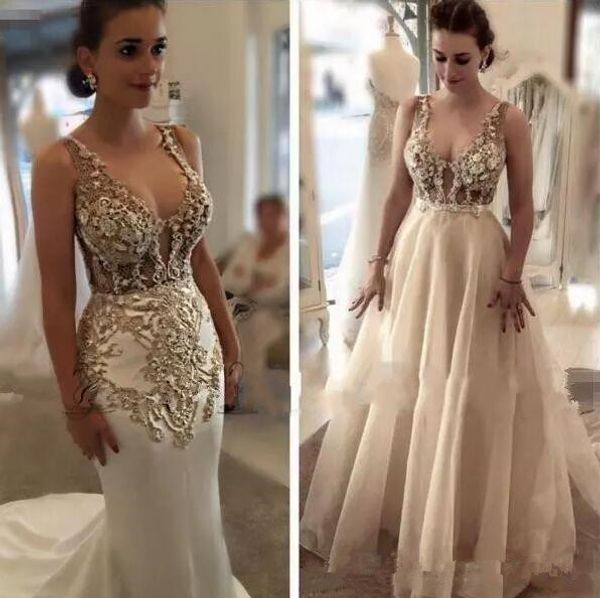 champagne mermaid wedding dresses with detachable train 2018 modest spaghetti lace tulle trumpet garden church wedding gown, White
champagne mermaid wedding dresses with detachable train 2018 modest spaghetti lace tulle trumpet garden church wedding gown, White