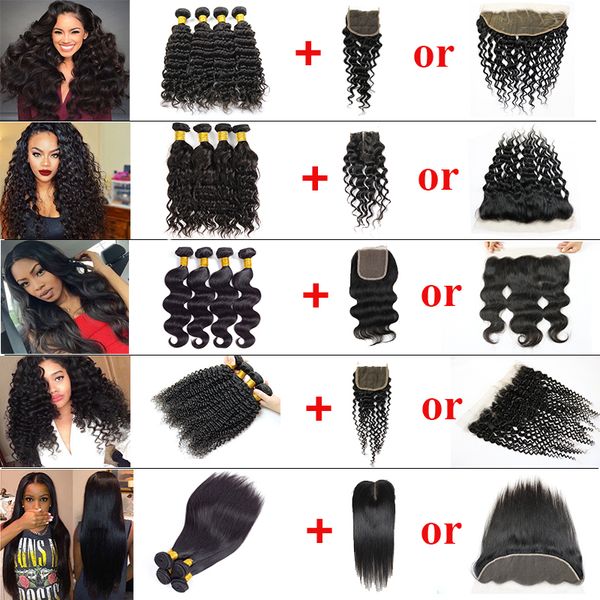 brazilian virgin hair 4 bundles with lace frontal closure straight human hair kinky curly body deep wave peruvian hair bundles with closure, Black
brazilian virgin hair 4 bundles with lace frontal closure straight human hair kinky curly body deep wave peruvian hair bundles with closure, Black