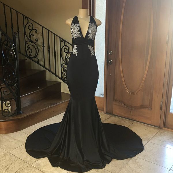 elegant 2018 black mermaid prom dress halter v-neck liver appliques sweep train s elastic satin party gowns custom made vestido de fiesta
elegant 2018 black mermaid prom dress halter v-neck liver appliques sweep train s elastic satin party gowns custom made vestido de fiesta
