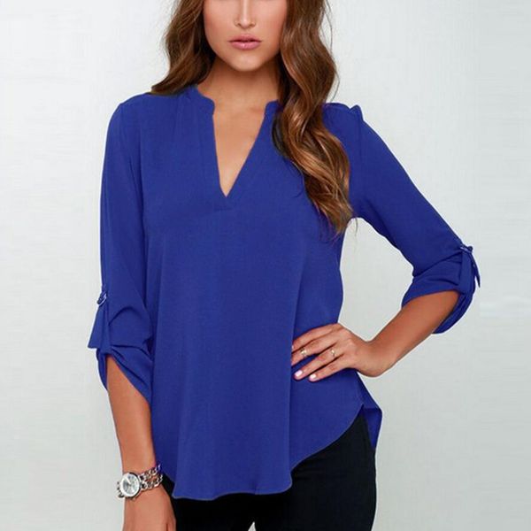 2017 big size women v-neck chiffon blouses 3/4 sleeve female shirt fashion large size plus feminina camisas blusas, White
2017 big size women v-neck chiffon blouses 3/4 sleeve female shirt fashion large size plus feminina camisas blusas, White