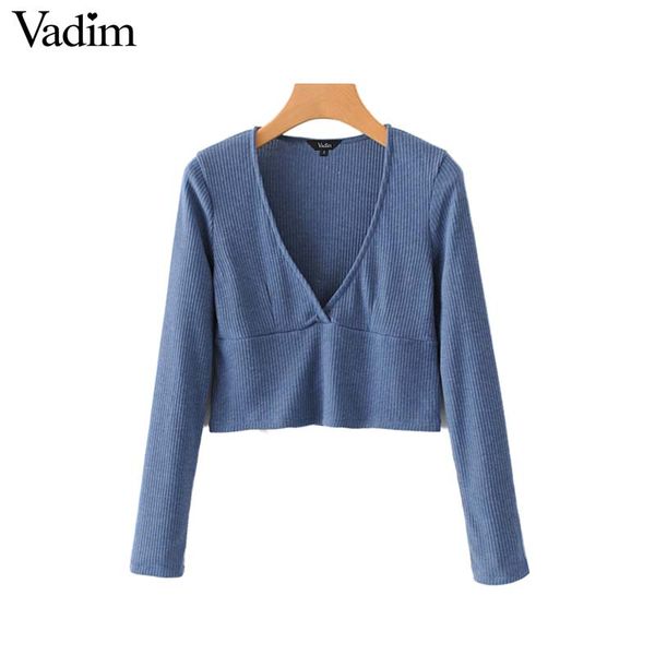 vadim women v neck solid knitted crop short style long sleeve stretchy shirts ladies casual chic blouses blusas la297, White
vadim women v neck solid knitted crop short style long sleeve stretchy shirts ladies casual chic blouses blusas la297, White