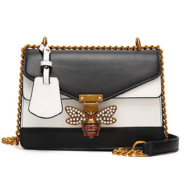 

Luxury Brand Women Color Splicing Little Bee Bags Lady Clutches Locks Famous Designer Handbags Gold Chain Shoulder Messenger Bag