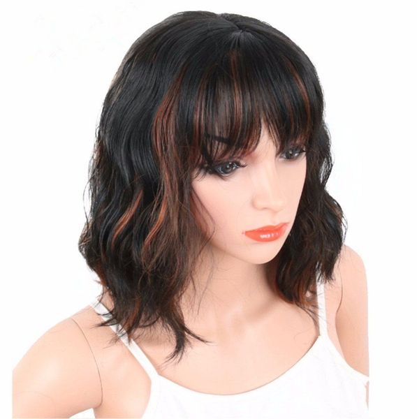 lady short bob mix color synthetic wig nature wave black mix brown wig with bang
lady short bob mix color synthetic wig nature wave black mix brown wig with bang