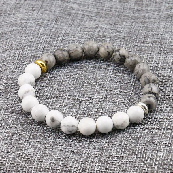 natural stone white howlite marble with grey stone bead bracelet for men fashion personality elastic charm bracelet, Black
natural stone white howlite marble with grey stone bead bracelet for men fashion personality elastic charm bracelet, Black