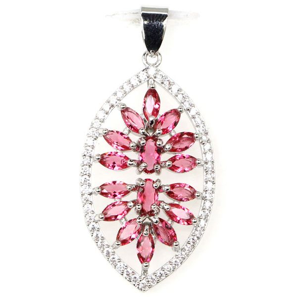 

charm shape pink raspberry rhodolite cz woman's 925 silver pendant 38x19mm, Bronze;silver