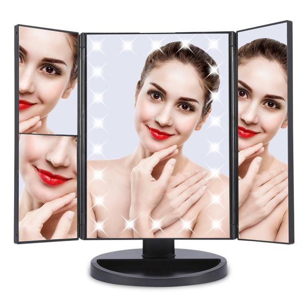 

22 leds light touch screen makeup mirror 1x/2x/3x magnifying mirrors vanity 3 folding adjustable 180 degree rotating mirrors