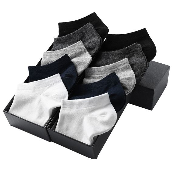 

5pairs /lot men's cotton socks summer thin section breathable boat socks solid color shallow mouth men's, Black