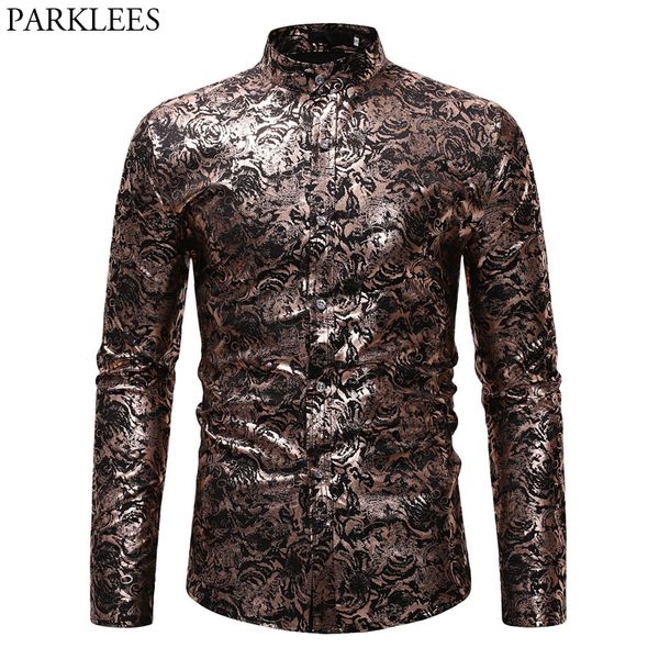 men's hipster stand collar gold bronzing dress shirt slim fit long sleeve chemise homme wedding business social shirt for men, White;black
men's hipster stand collar gold bronzing dress shirt slim fit long sleeve chemise homme wedding business social shirt for men, White;black