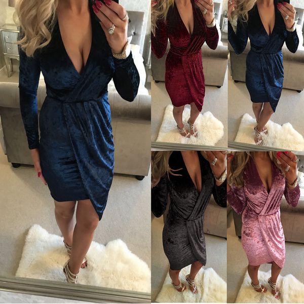 New Hot Sexy Velour Dress Deep V Neck Bodycon Dress Ladies Long Sleeve Above Knee Unregular Dresses
New Hot Sexy Velour Dress Deep V Neck Bodycon Dress Ladies Long Sleeve Above Knee Unregular Dresses