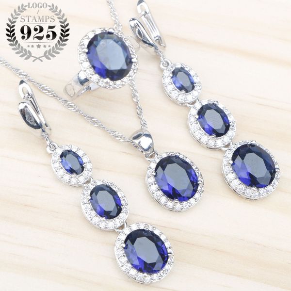 women silver 925 costume jewelry sets oval blue cubic zirconia stones pendants & necklaces rings earrings set gift box
women silver 925 costume jewelry sets oval blue cubic zirconia stones pendants & necklaces rings earrings set gift box