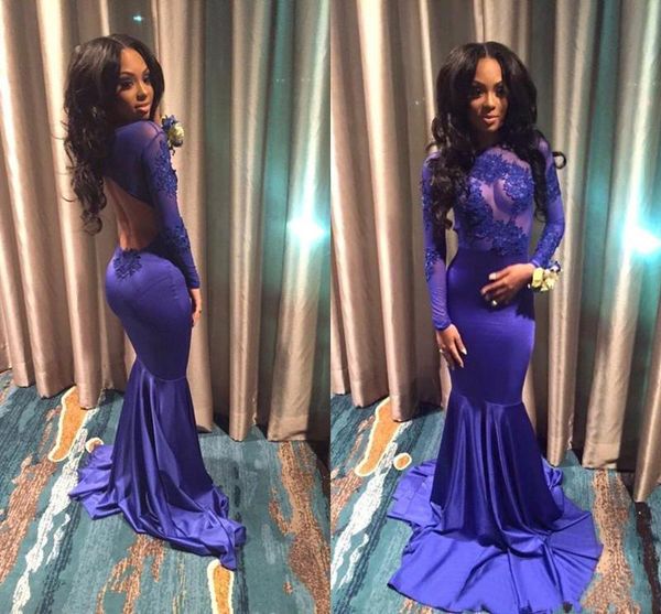 mermaid sheer prom dresses long sleeve african evening dress illusion bodices lace applique open back long party gowns, Black
mermaid sheer prom dresses long sleeve african evening dress illusion bodices lace applique open back long party gowns, Black