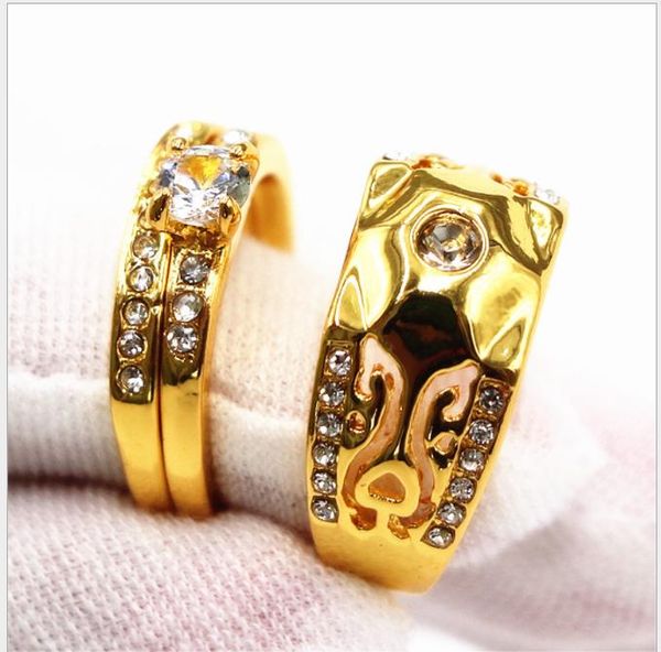 plated 18k gold couple engagement ring, european and american men's rings, Silver
plated 18k gold couple engagement ring, european and american men's rings, Silver