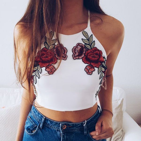 embroidery rose camisole 2017 summer tanks women crop beach short halter tank casual white female vest
embroidery rose camisole 2017 summer tanks women crop beach short halter tank casual white female vest
