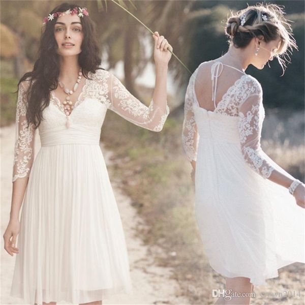 lace knee length beach wedding dresses with v-neck 3/4 sleeve ruffles empire backless chiffon summer short bridal gowns 2018 fashion cheap, White
lace knee length beach wedding dresses with v-neck 3/4 sleeve ruffles empire backless chiffon summer short bridal gowns 2018 fashion cheap, White
