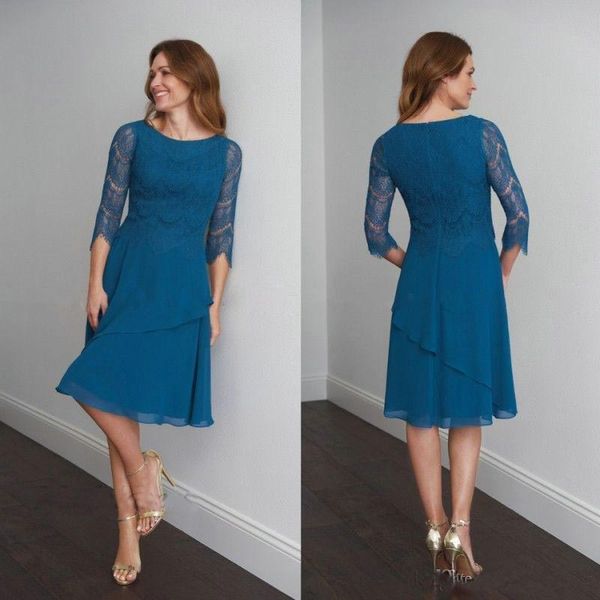 Dark Blue Lace Chiffon Mother of the bride Dresses with 3/4 Long Sleeves Knee Length Elegant Short Evening Dresses for Women 2018
Dark Blue Lace Chiffon Mother of the bride Dresses with 3/4 Long Sleeves Knee Length Elegant Short Evening Dresses for Women 2018