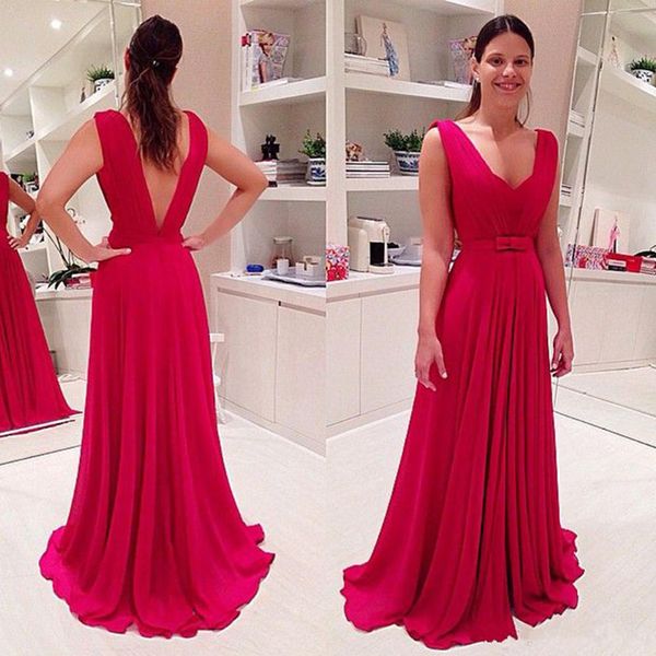 v neck a line prom dresses backless with bow floor length evening party gowns prom dress, Black;red
v neck a line prom dresses backless with bow floor length evening party gowns prom dress, Black;red