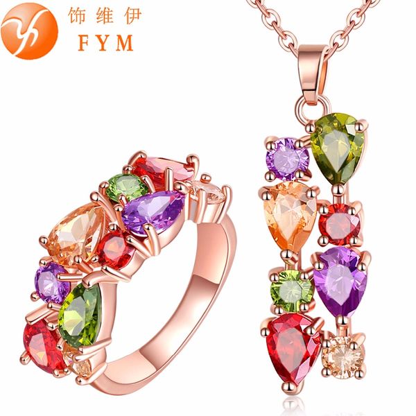 fym womens colorful rose gold color jewelry sets for women mona lisa cubic zircon necklace ring multicolor jewellery set js0015, Silver
fym womens colorful rose gold color jewelry sets for women mona lisa cubic zircon necklace ring multicolor jewellery set js0015, Silver