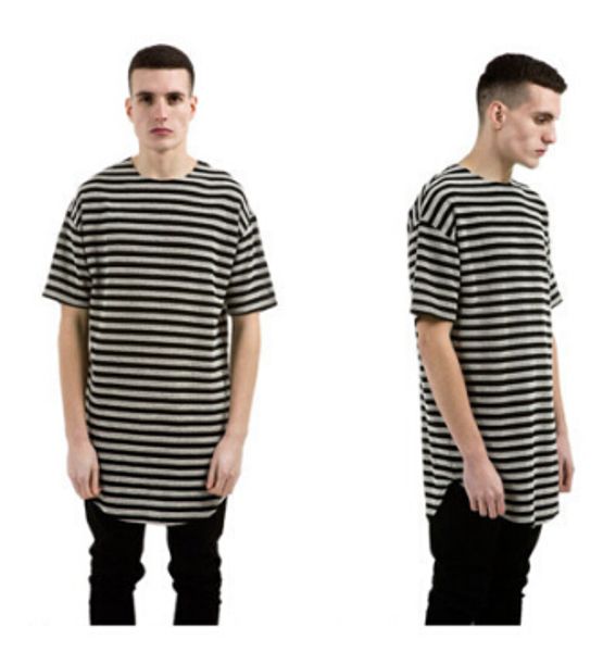 men striped t-shirts mens clothing summer black grey striped short sleeved long tees hem curved, White;black
men striped t-shirts mens clothing summer black grey striped short sleeved long tees hem curved, White;black
