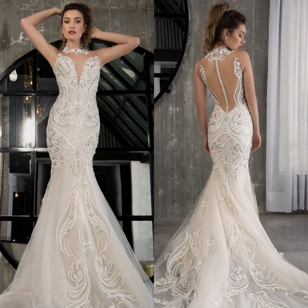 high collar sleeveless 2018 mermaid wedding dress riki dalal illusion lace applique sequins beaded bridal gowns custom made, White
high collar sleeveless 2018 mermaid wedding dress riki dalal illusion lace applique sequins beaded bridal gowns custom made, White