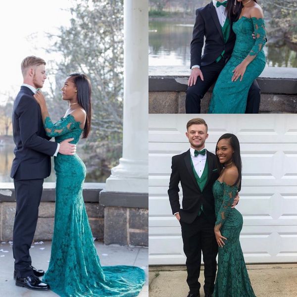 2018 new arrival hunter green mermaid prom dress lace applique long sleeves off shoulder formal party evening dress wear custom made, Black
2018 new arrival hunter green mermaid prom dress lace applique long sleeves off shoulder formal party evening dress wear custom made, Black