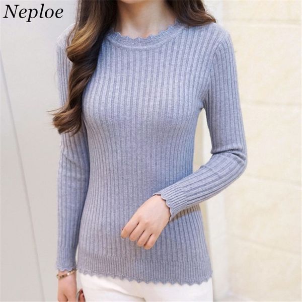

neploe solid sleeve slim sweater women long sleeve o-neck pullover autumn new knitted knitwear fashion korean sueter mujer 68166, White;black