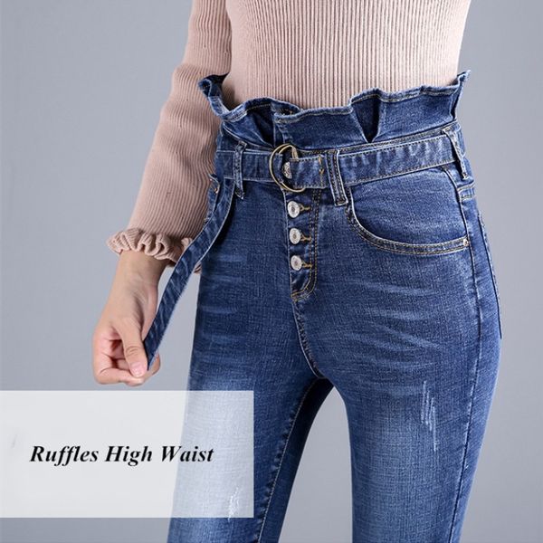 wkoud women jeans high waist ruffles belted skinny jeans pants stretch blue denim trousers female plus size pencil pants p8599
wkoud women jeans high waist ruffles belted skinny jeans pants stretch blue denim trousers female plus size pencil pants p8599