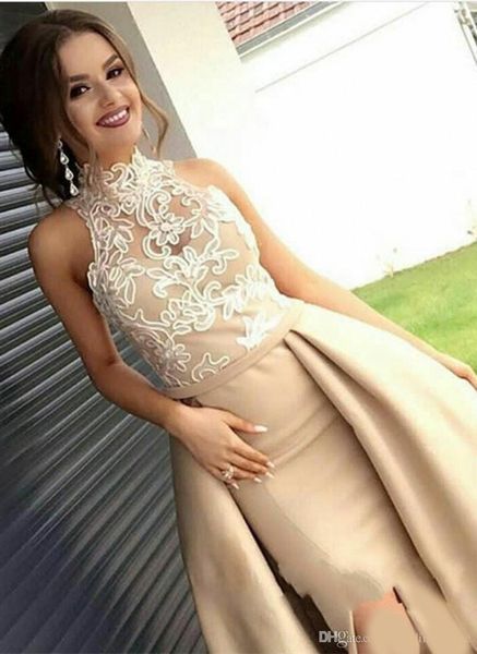 2020 high neck satin prom dresses appliques sweep train formal evening dresses middle east prom gowns special occasion dresses, Black
2020 high neck satin prom dresses appliques sweep train formal evening dresses middle east prom gowns special occasion dresses, Black
