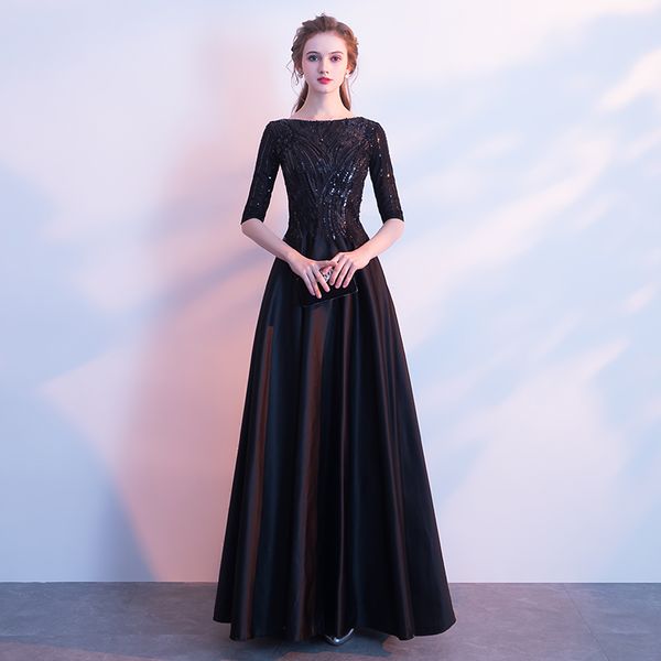 black bling sequins long evening dresses 2019 bateau neck prom dress with half sleeves floor length formal party gowns, Black;red
black bling sequins long evening dresses 2019 bateau neck prom dress with half sleeves floor length formal party gowns, Black;red