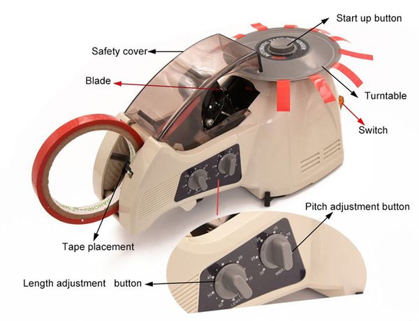 Knokoo Electric Tape Dispenser Rt-3000 Carousel Automatic Packing Tape Cutter Machine For 3~25mm Width Masking Tape