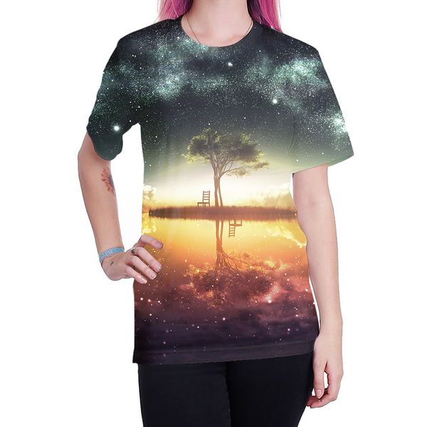 star digital printing foreign trade explosion 2018 summer sunset, short sleeve t-shirt, female b121-189, White 
star digital printing foreign trade explosion 2018 summer sunset, short sleeve t-shirt, female b121-189, White