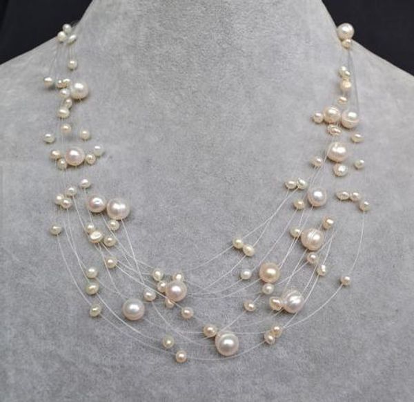 new arriver genuine pearl jewellery,16-18inches 4-8mm genuine white color freshwater pearl necklace,wholesale,ing, Black