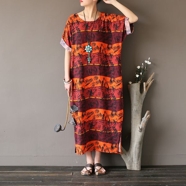 johnature women print floral dress 2018 summer new half sleeve o-neck cotton linen vintage robe loose original women maxi dress, White;black
johnature women print floral dress 2018 summer new half sleeve o-neck cotton linen vintage robe loose original women maxi dress, White;black