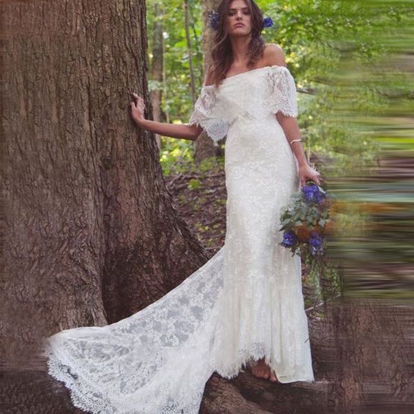 boho wedding dresses new elegant off shoulder short sleeve full lace long mermaid bohemian bridal gowns custom size, White
boho wedding dresses new elegant off shoulder short sleeve full lace long mermaid bohemian bridal gowns custom size, White