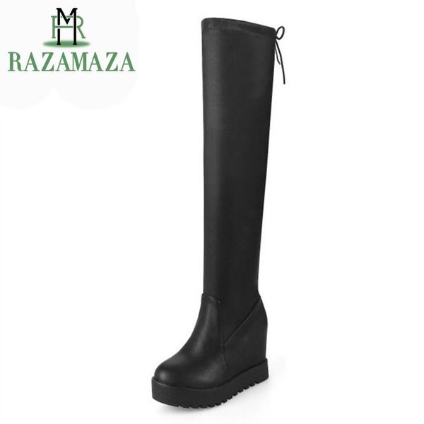 razamaza fashion winter women over the knee boots solid color slip on wedges shoes warm fur round toe ladies boots size 33-43, Black
razamaza fashion winter women over the knee boots solid color slip on wedges shoes warm fur round toe ladies boots size 33-43, Black