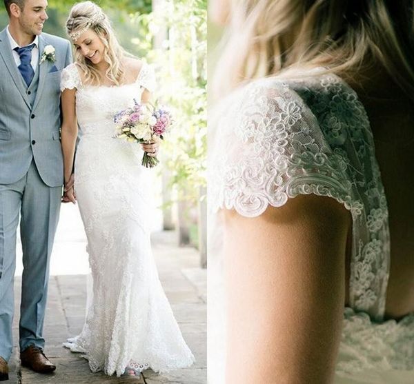 vintage ivory lace 2018 wedding dresses cap sleeves mermaid summer bridal gowns square neckline floor length retro wedding reception dress, White
vintage ivory lace 2018 wedding dresses cap sleeves mermaid summer bridal gowns square neckline floor length retro wedding reception dress, White