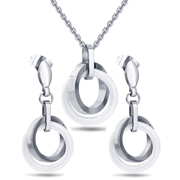 double circle white ceramic pendant & earring jewelry set for women with stainless steel chain women jewelry, Silver
double circle white ceramic pendant & earring jewelry set for women with stainless steel chain women jewelry, Silver