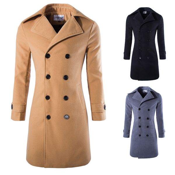 casual warm men winter long wool blend coat fashion turn down collar wool overcoat and jacket solid double breasted outerwear, Black
casual warm men winter long wool blend coat fashion turn down collar wool overcoat and jacket solid double breasted outerwear, Black