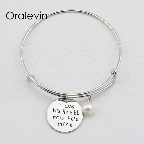 i was his angel now he's mine inspirational hand stamped engraved charm pendant bracelet bangle gift jewelry, #ln2043b, Black
i was his angel now he's mine inspirational hand stamped engraved charm pendant bracelet bangle gift jewelry, #ln2043b, Black