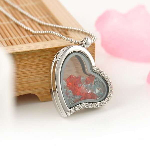 living memory floating locket love heart half charm pendant necklace christmas gift, Silver
living memory floating locket love heart half charm pendant necklace christmas gift, Silver