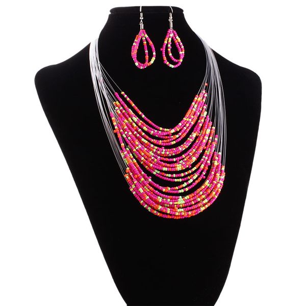 vintage jewelry sets bohemian crystal chocker multilayer colorful beads statement necklace earrings set for women, Silver
vintage jewelry sets bohemian crystal chocker multilayer colorful beads statement necklace earrings set for women, Silver