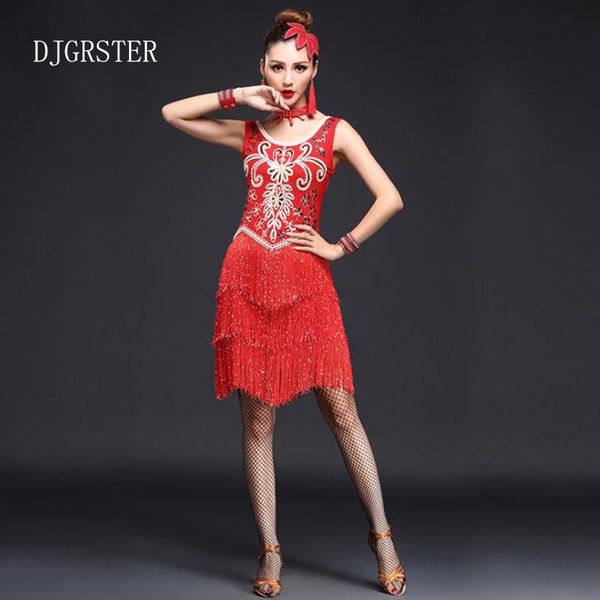 djgrster women latin dance dress fringe ballroom dancing dresses latin dance costume dresses tango dress samba skirt, Black;red
djgrster women latin dance dress fringe ballroom dancing dresses latin dance costume dresses tango dress samba skirt, Black;red