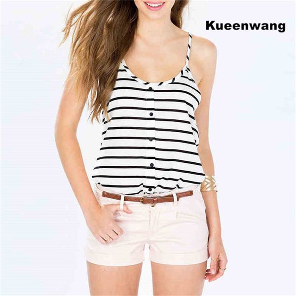 kuuenwang sleeveless vest selling women crop with bottun strappy haut femme stripe pattern trendy t shirt women, White
kuuenwang sleeveless vest selling women crop with bottun strappy haut femme stripe pattern trendy t shirt women, White